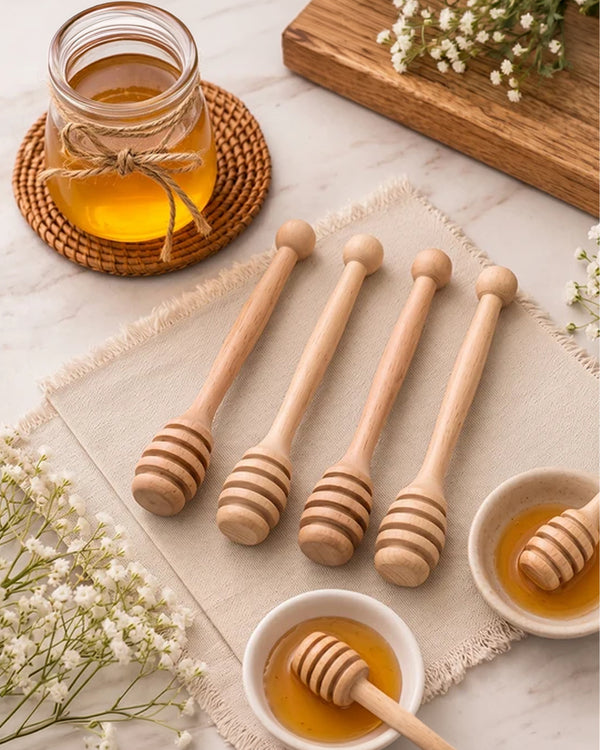 طقم معالق عسل جامبو خشب طبيعي 4 قطعه